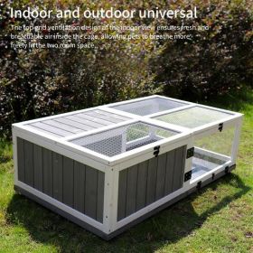 Wooden Turtle House Indoor And Outdoor Cages With Rest Area And Water Game Area (Color: Grey)